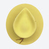 A lemon felt fedora hat with linen trimmings and gold details by Valeria Andino
