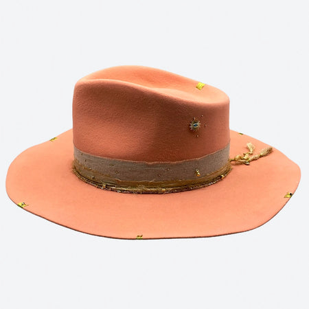 Blossom Felt Fedora Hat with a pink orange felt by Valeria Andino