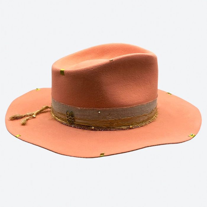 Blossom Felt Fedora Hat with a pink orange felt by Valeria Andino